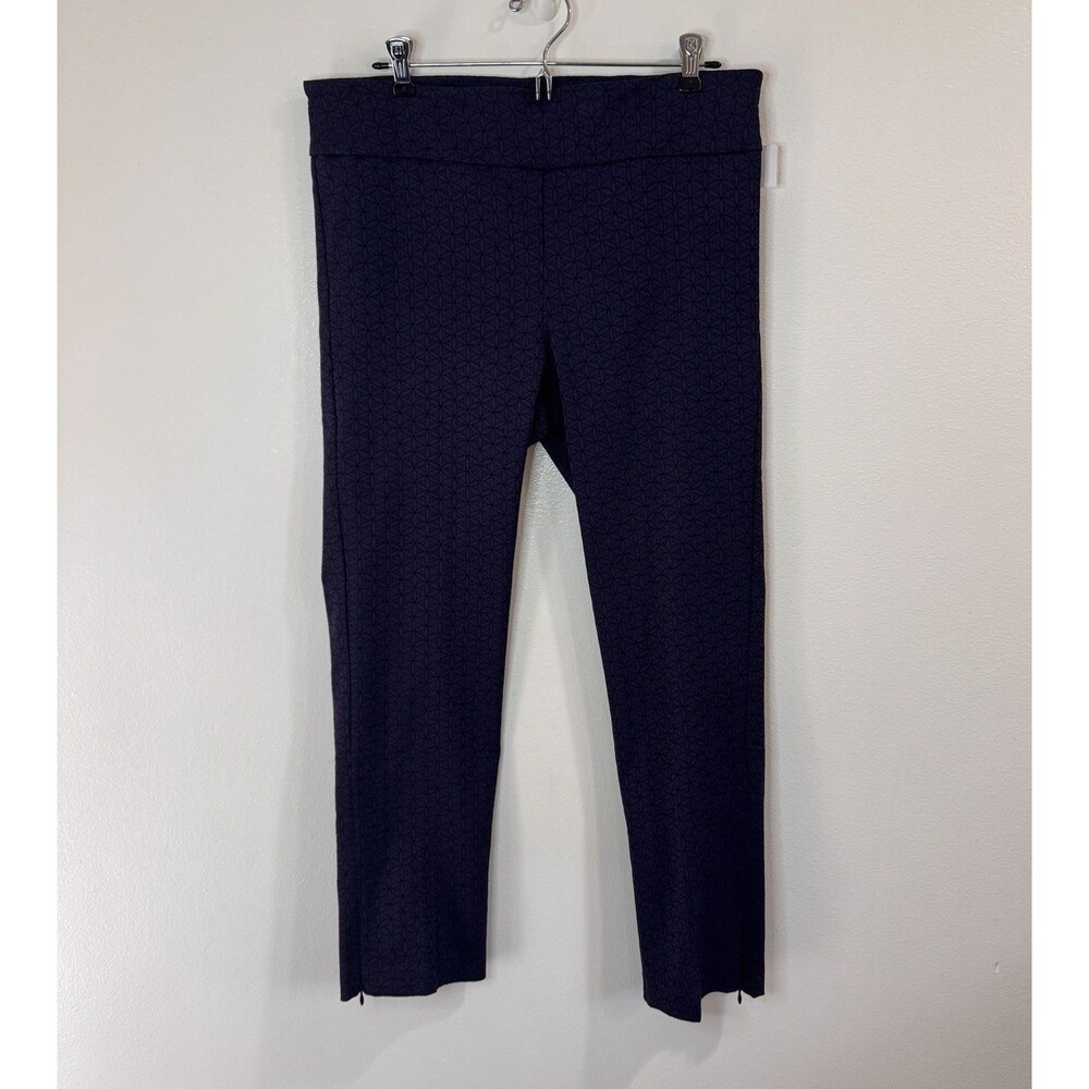 NWT Elliot Lauren Pants 12 $136 Navy Blue Geo Pull On Stretch Ankle Zipper